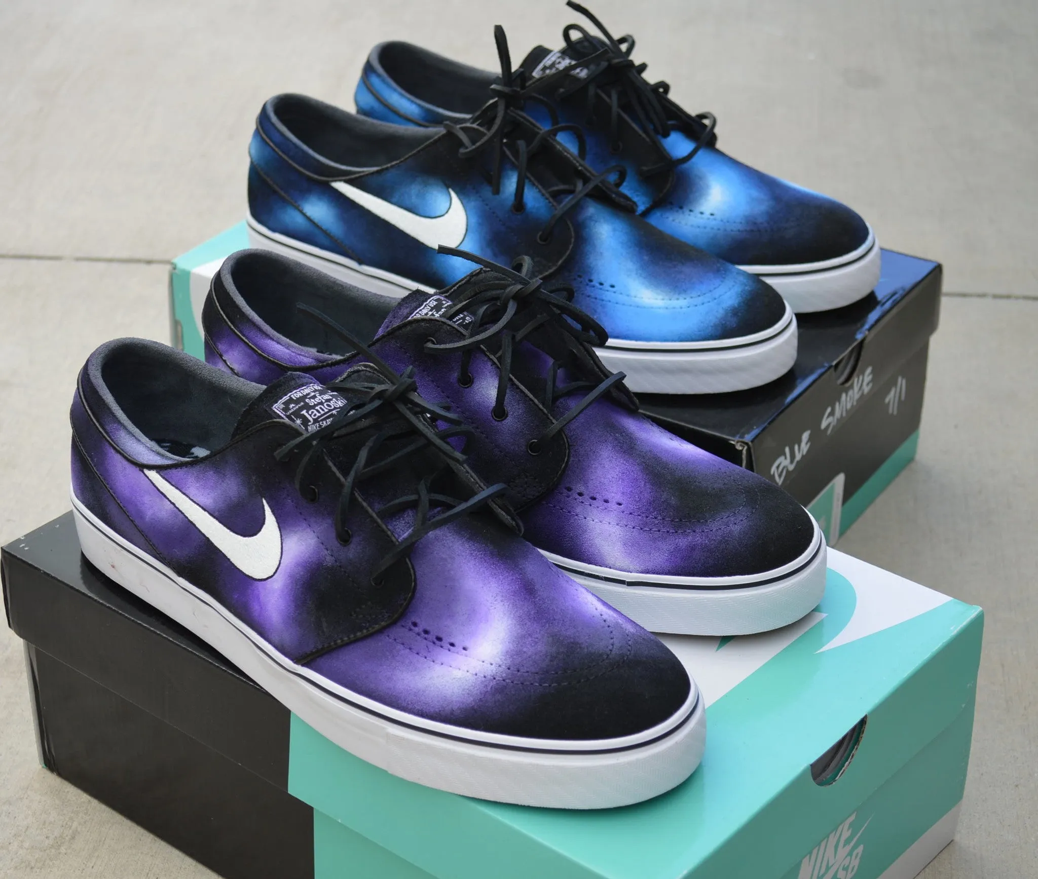 Custom Hand Painted Purple Smoke Nike SB Stefan Janoski Skate Shoes