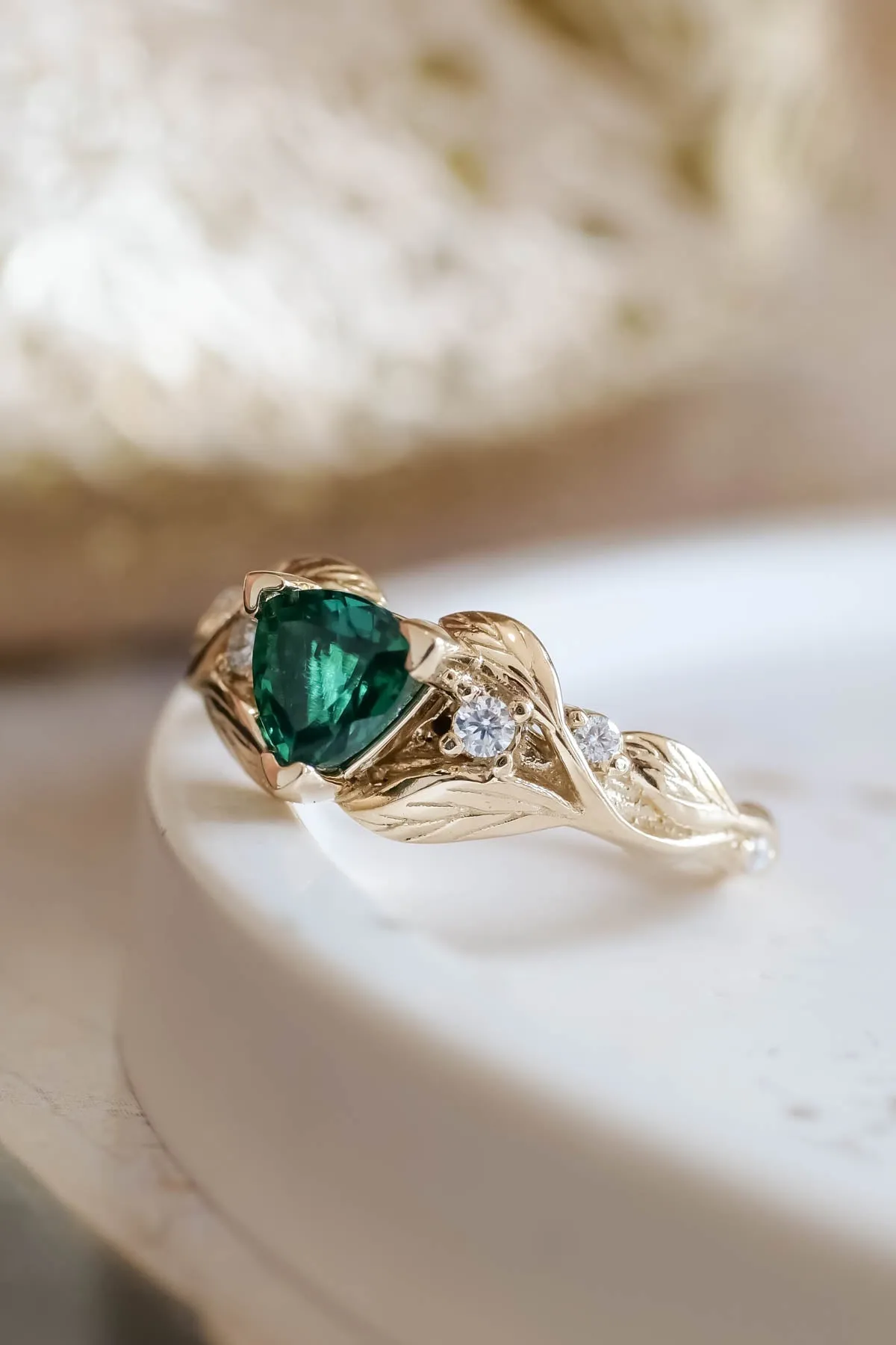 Custom order: Natural emerald trillion cut engagement ring / Clematis