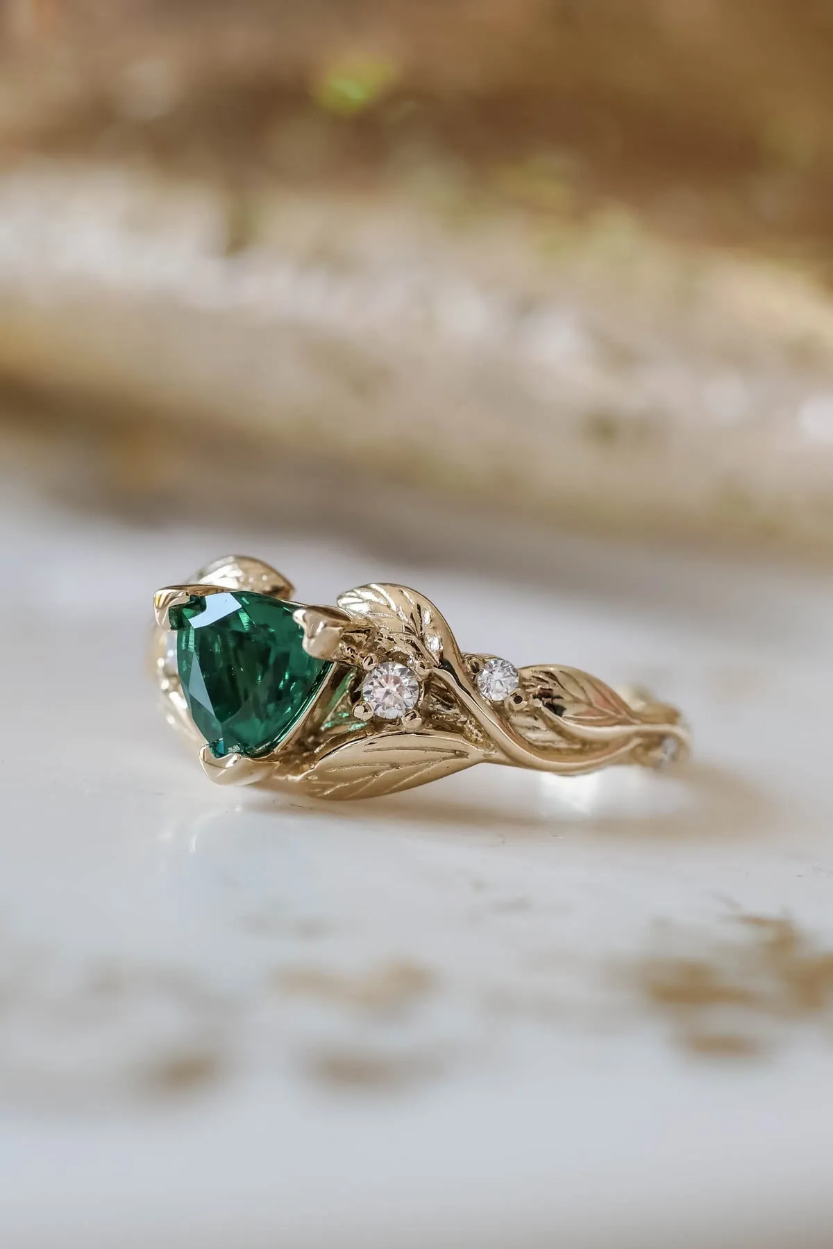 Custom order: Natural emerald trillion cut engagement ring / Clematis