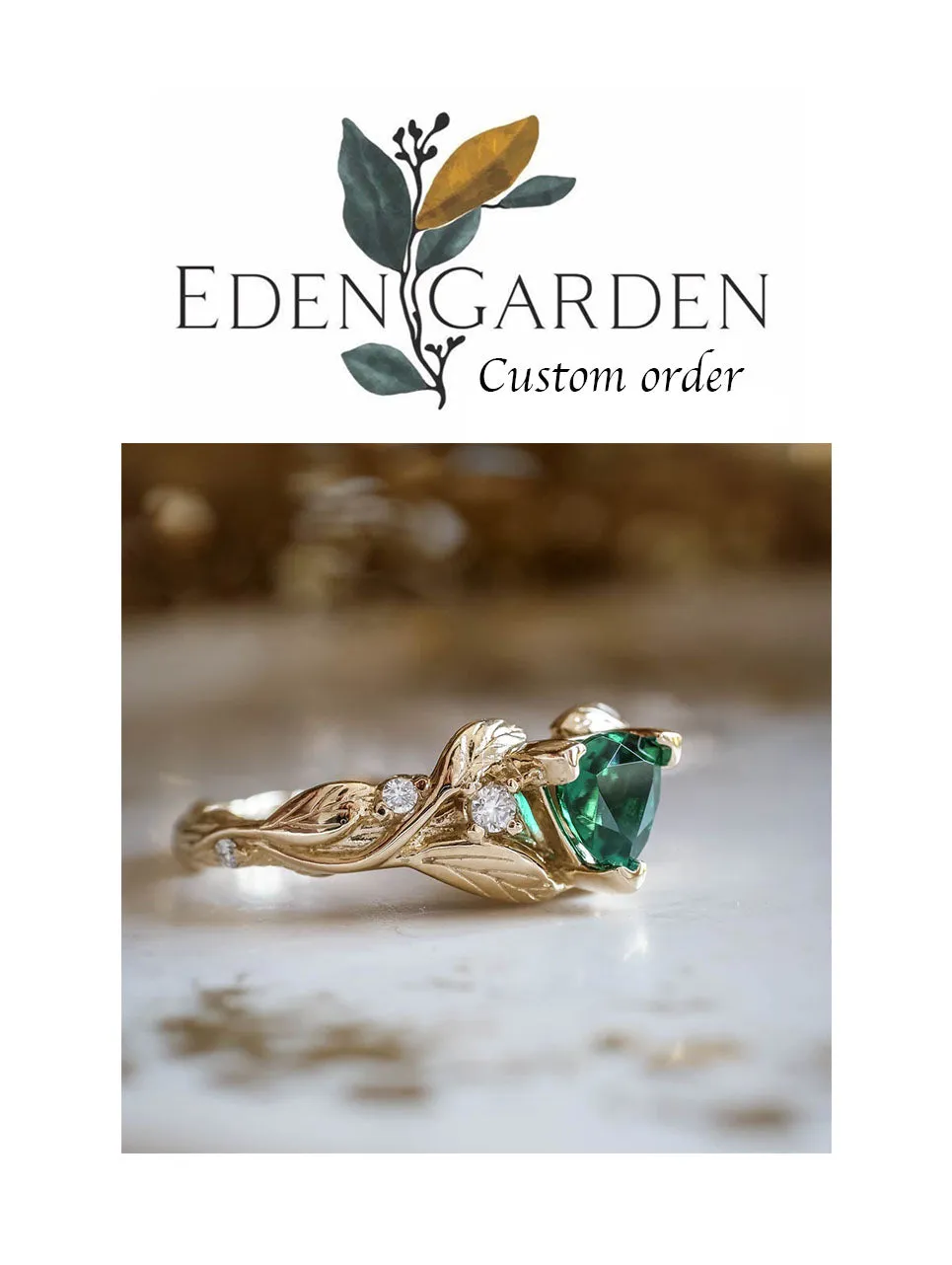 Custom order: Natural emerald trillion cut engagement ring / Clematis