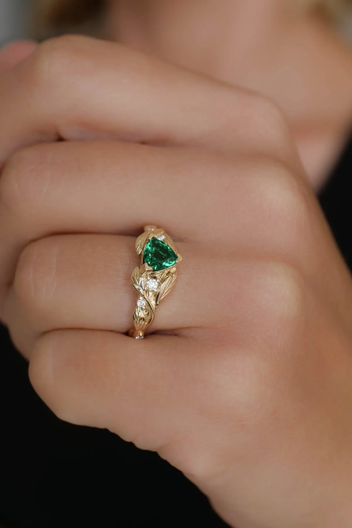 Custom order: Natural emerald trillion cut engagement ring / Clematis