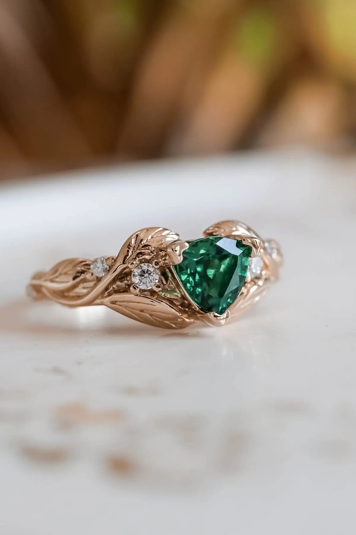 Custom order: Natural emerald trillion cut engagement ring / Clematis