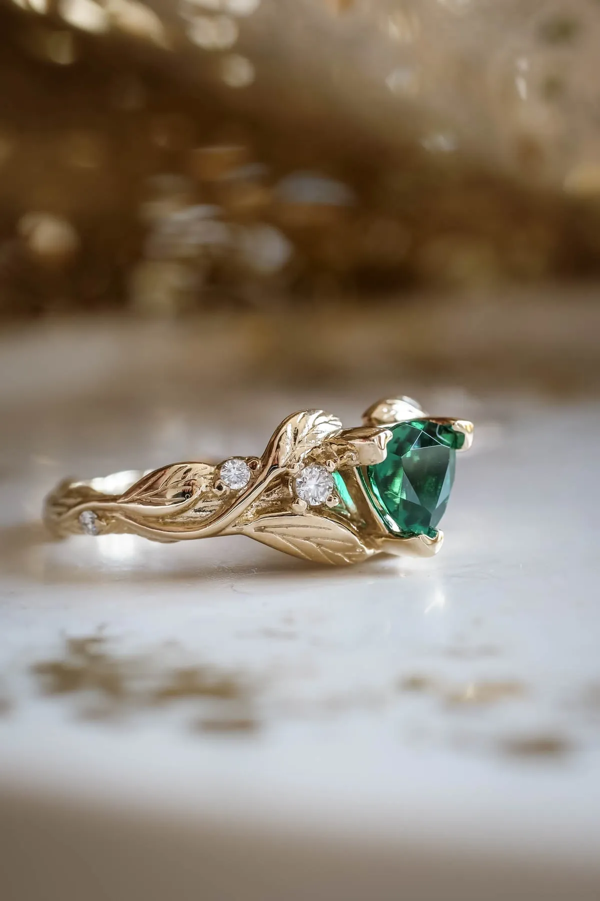 Custom order: Natural emerald trillion cut engagement ring / Clematis