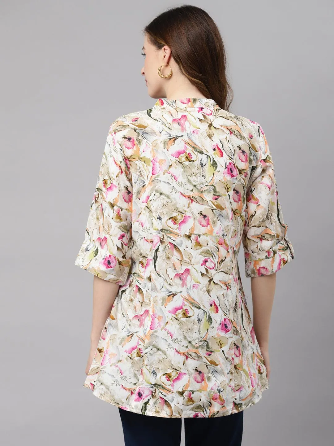 Divena Multi Floral Rayon Shirt Style A-Line Top