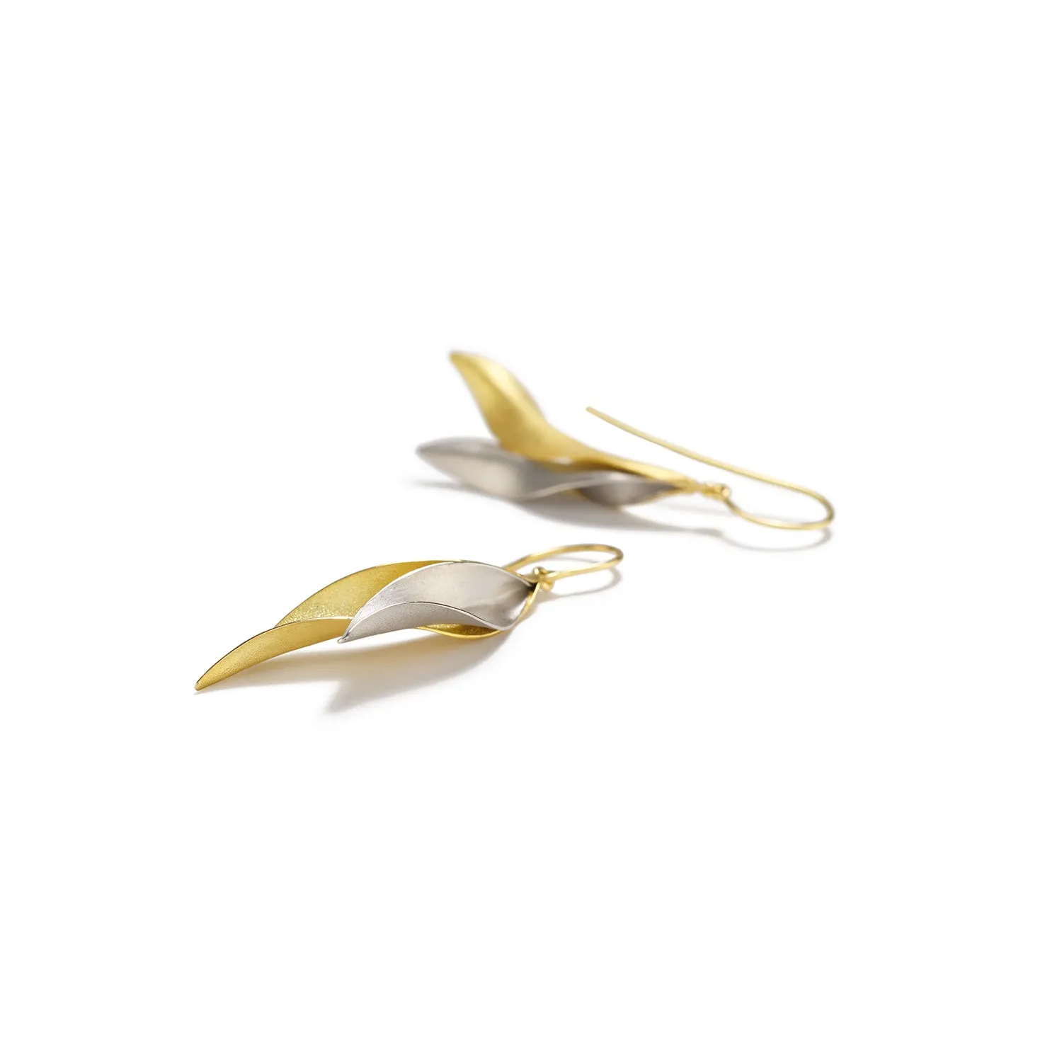 Dual Tone Double Mountain Mint Leaf Earrings