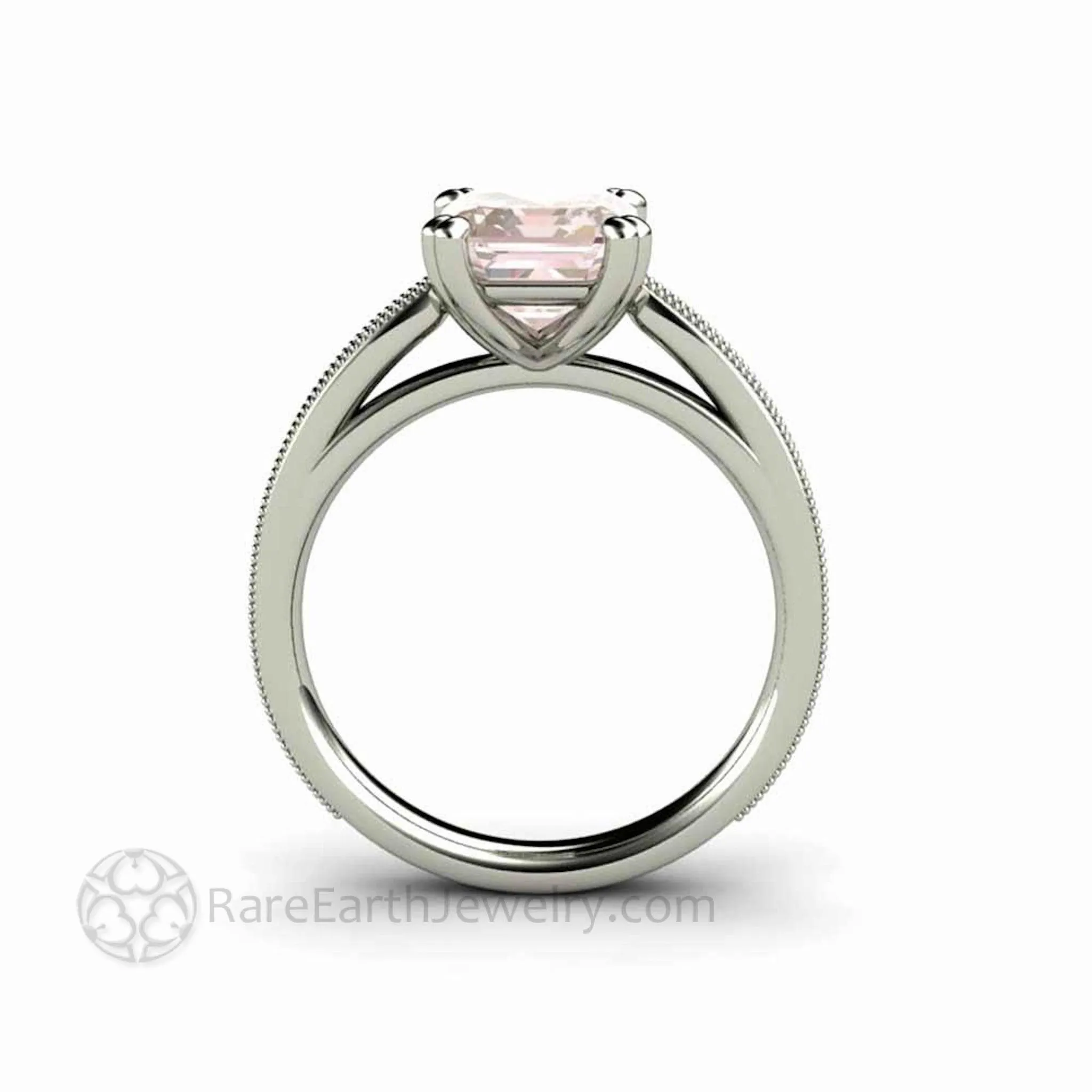 Emerald Cut Morganite Engagement Ring Vintage Style Accented Solitaire