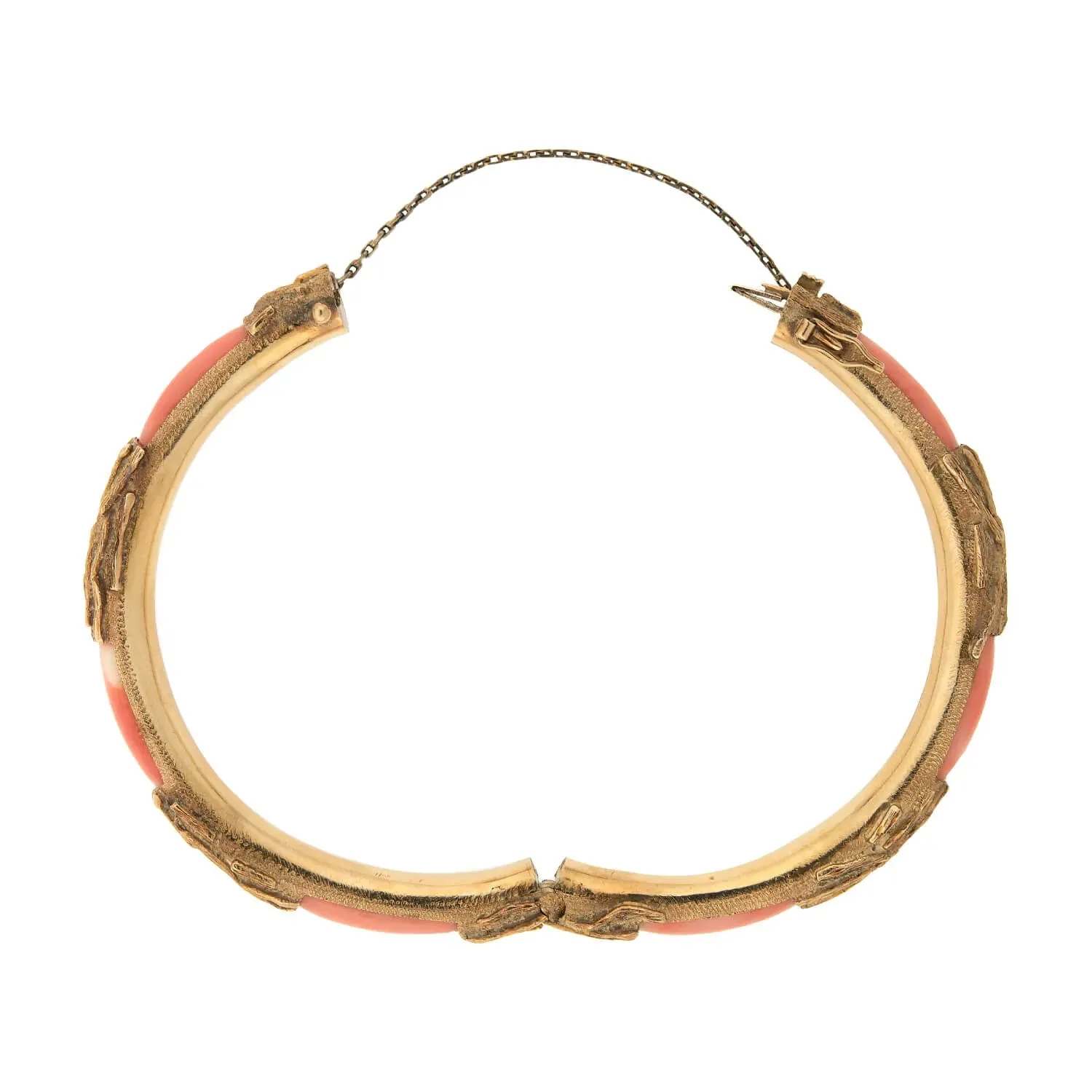 Estate 14k Gold & Coral Hinged Bangle Bracelet