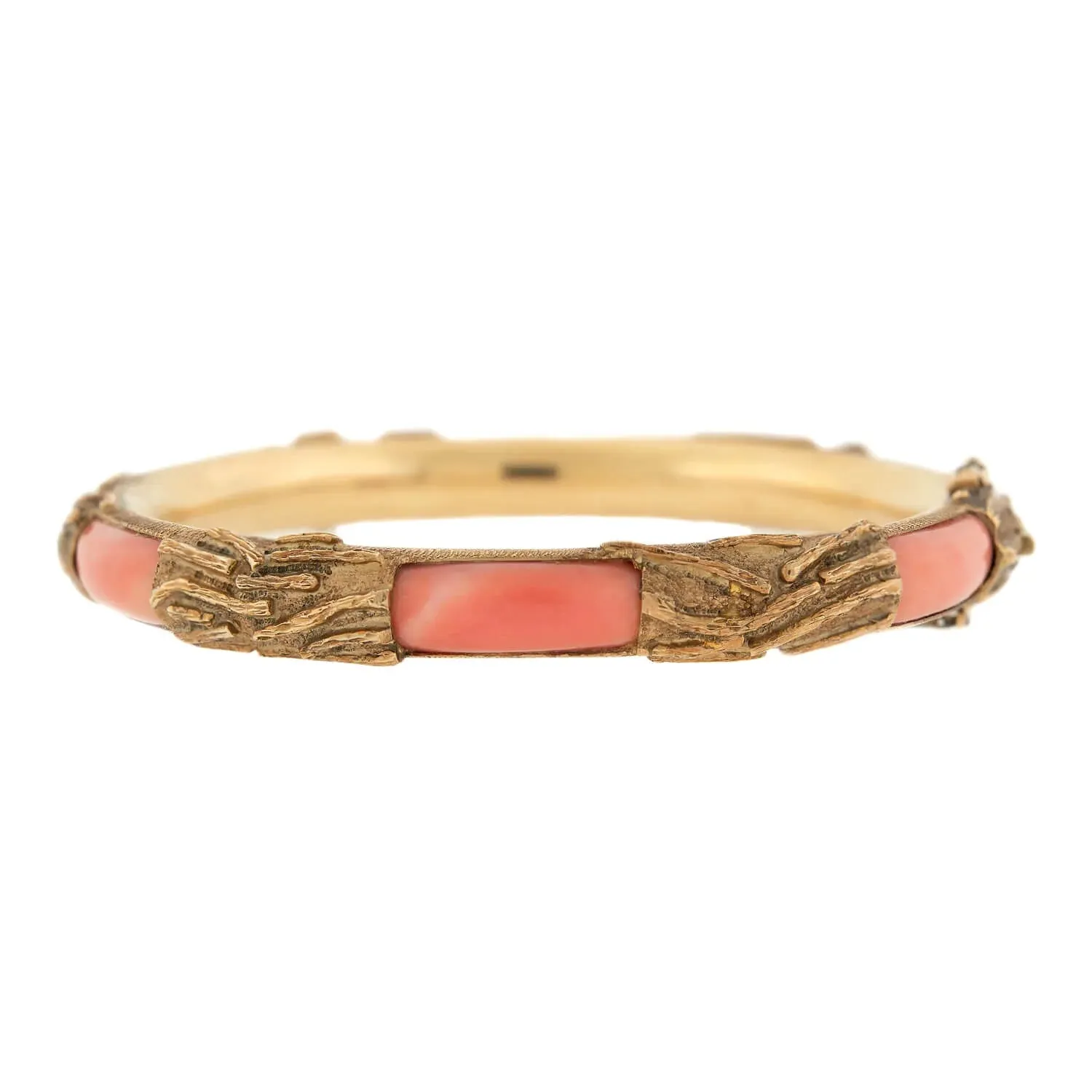 Estate 14k Gold & Coral Hinged Bangle Bracelet