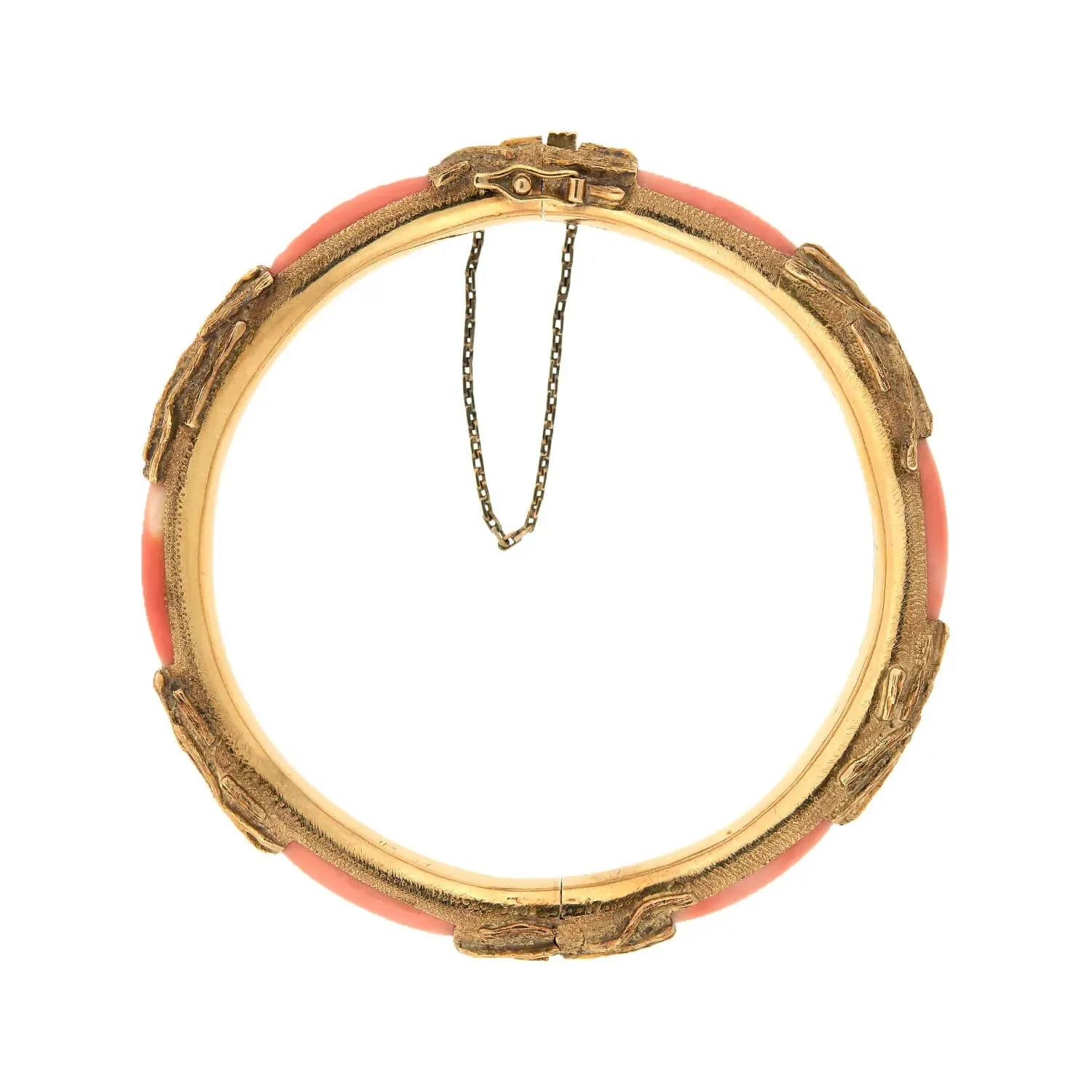 Estate 14k Gold & Coral Hinged Bangle Bracelet