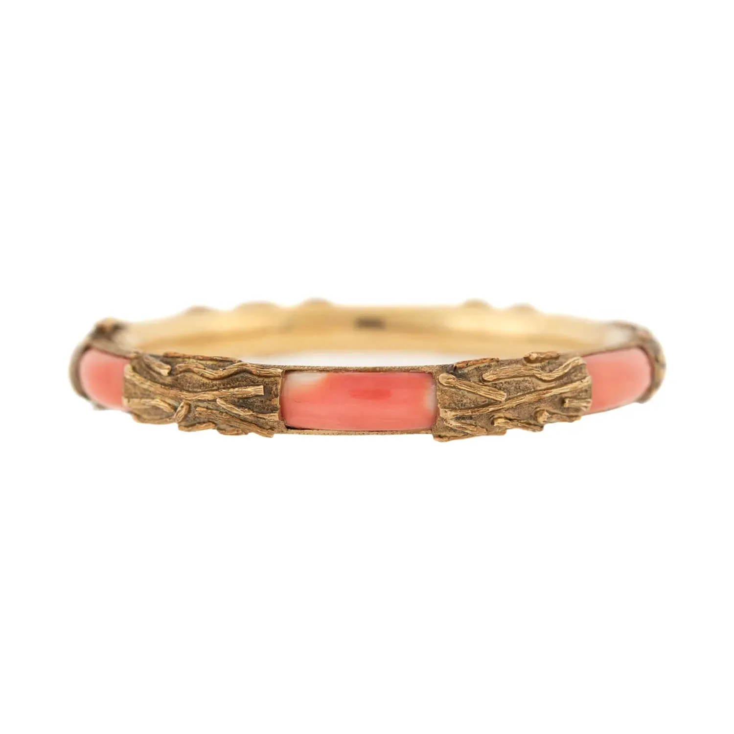 Estate 14k Gold & Coral Hinged Bangle Bracelet