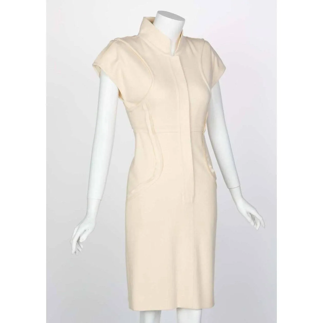 FENDI Ivory Wool Short Sleeve Dress | Size S