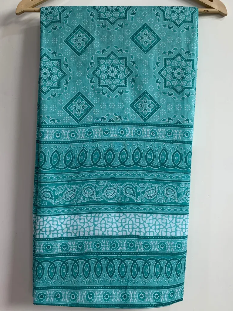 Firozi Block Printed Cotton Dupatta