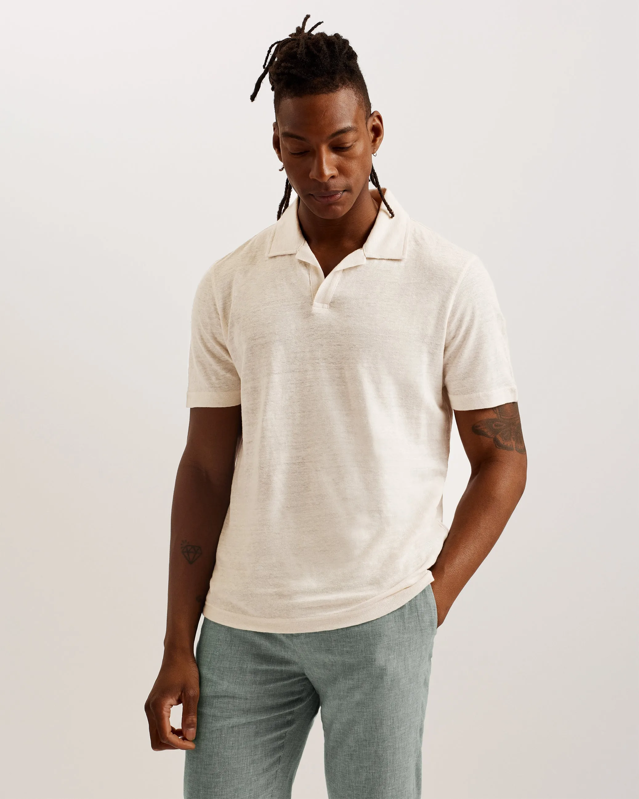 Flinpo Ss Regular Linen Polo Stone