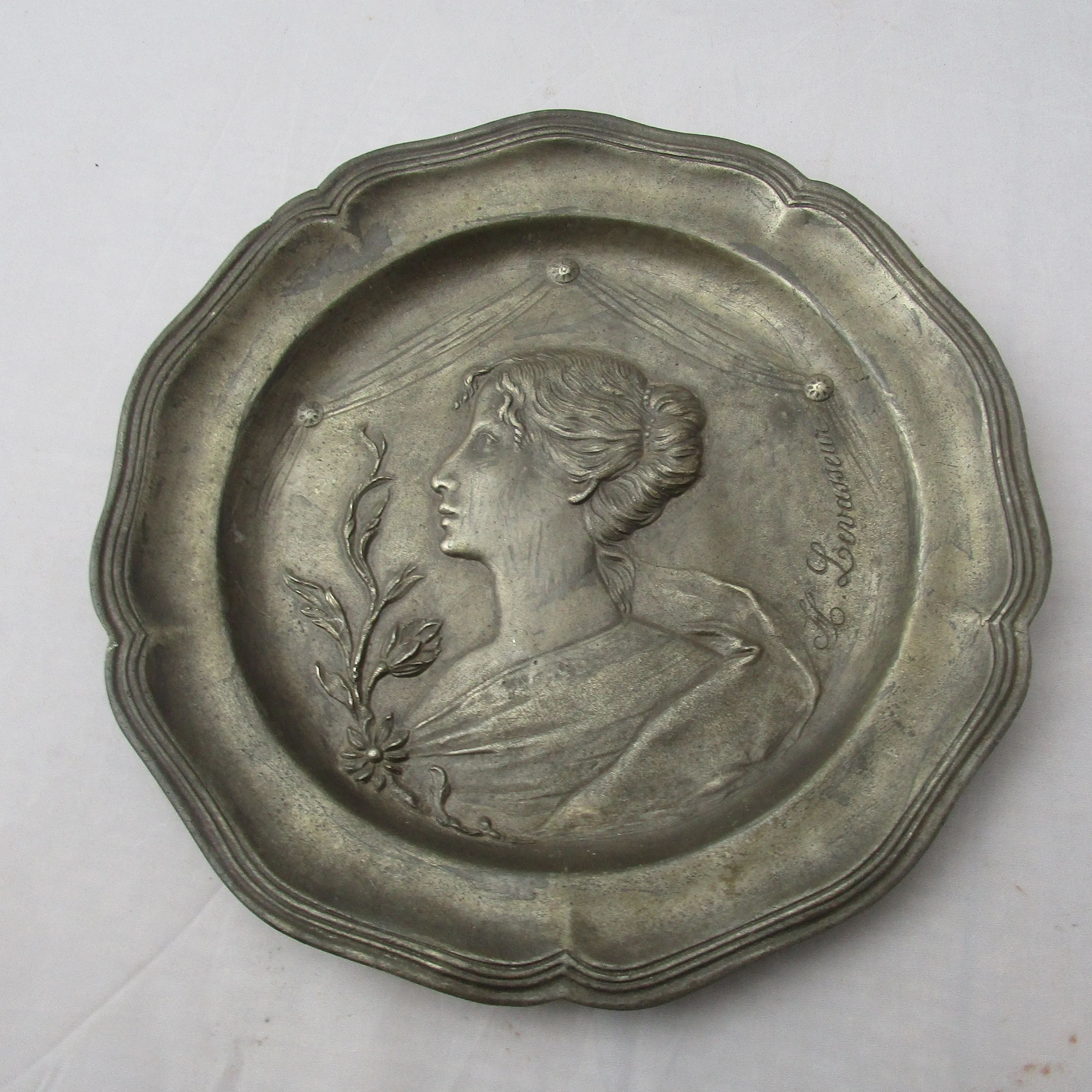 French Henri Levasseur Pewter Plate Antique Art Nouveau c1910