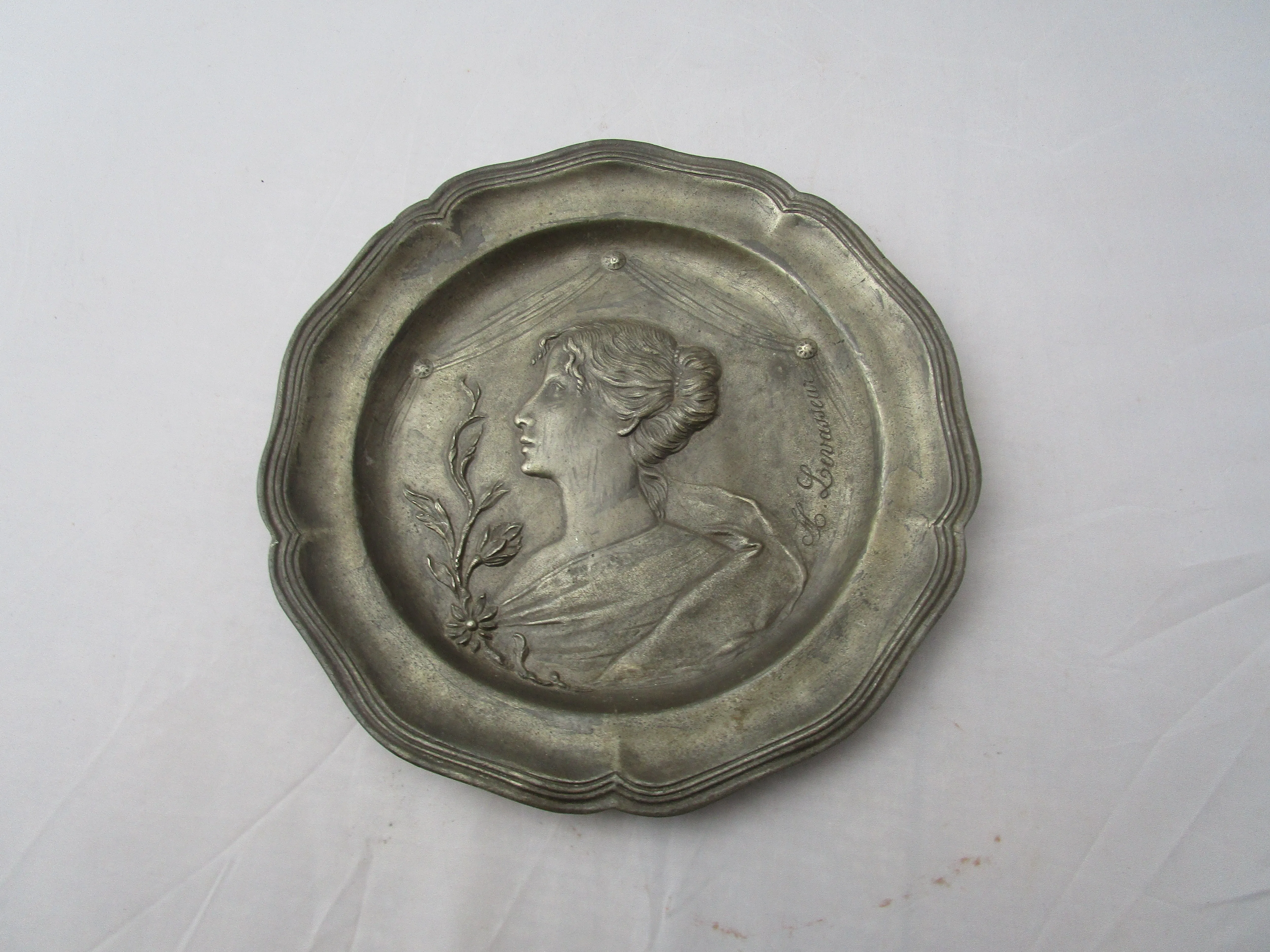 French Henri Levasseur Pewter Plate Antique Art Nouveau c1910