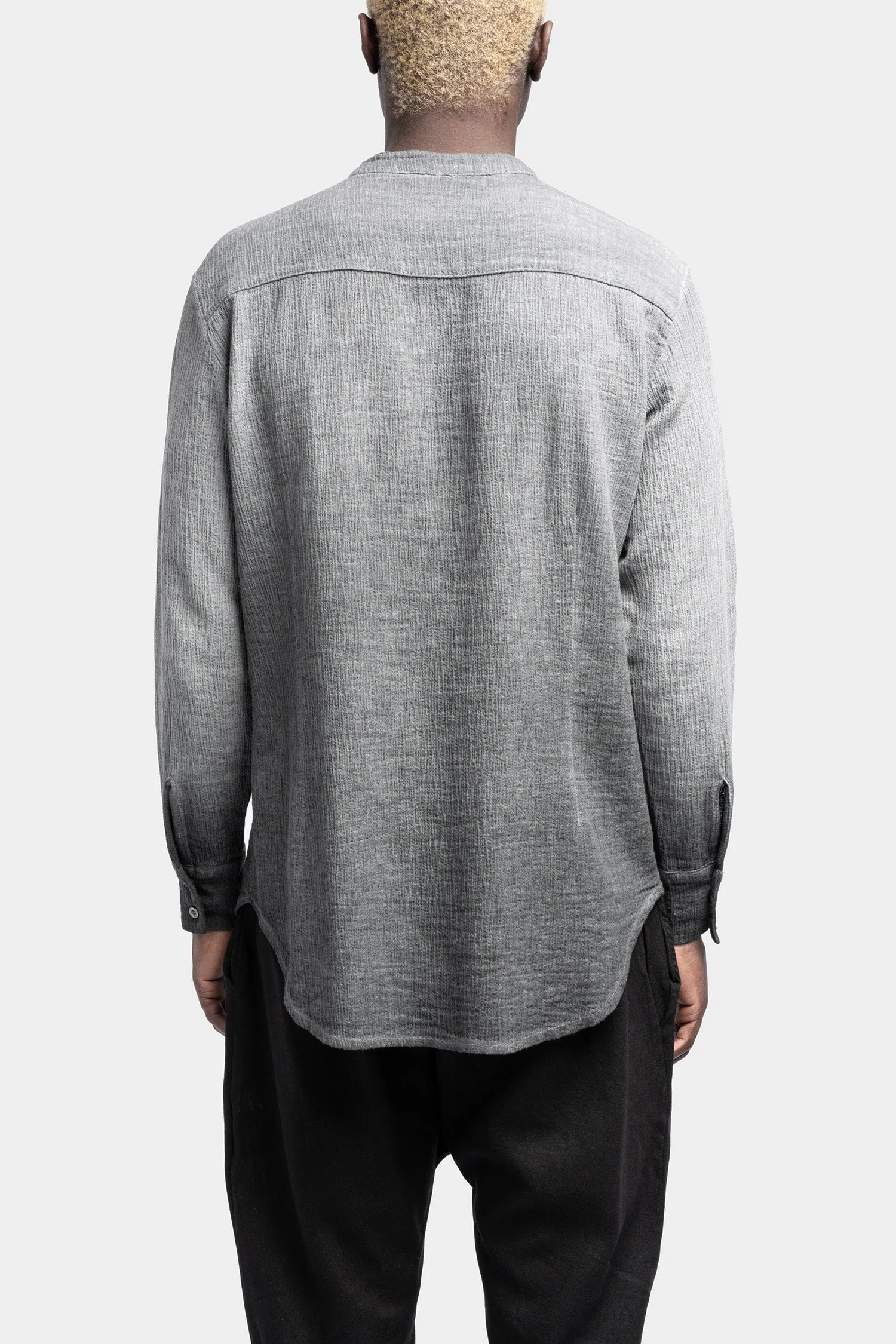 Gauze cotton mandarin shirt, Cold dyed grey