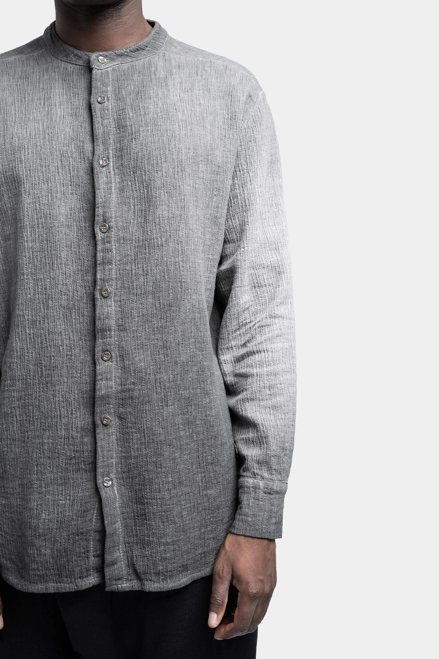 Gauze cotton mandarin shirt, Cold dyed grey