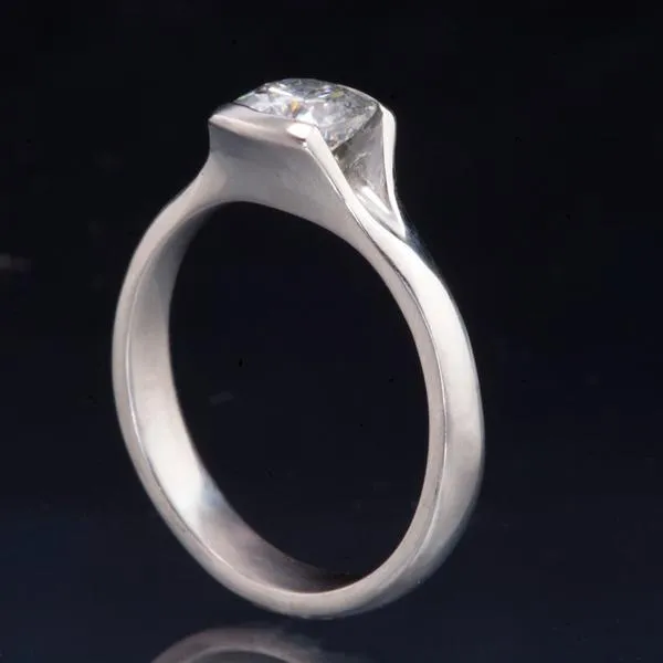 Gray Cushion Cut Moissanite Fold Semi-Bezel Set Solitaire Engagement Ring