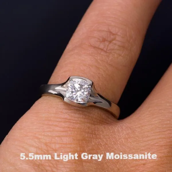 Gray Cushion Cut Moissanite Fold Semi-Bezel Set Solitaire Engagement Ring