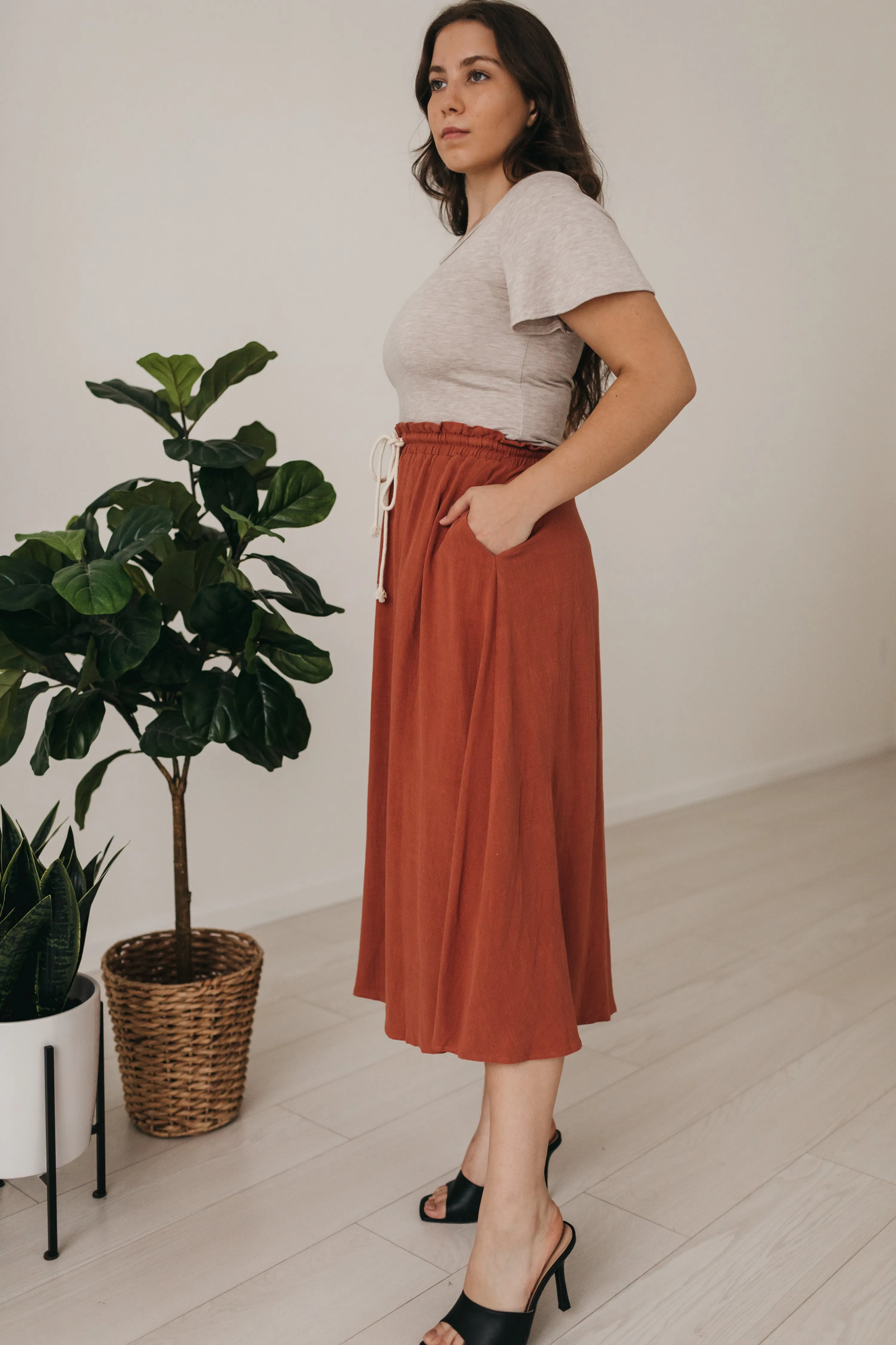 Helen Midi Skirt in Rust