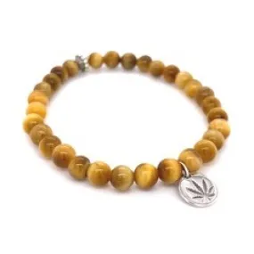 Honey Tiger's Eye Beaded Bracelet Sterling Silver Charm