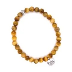 Honey Tiger's Eye Beaded Bracelet Sterling Silver Charm