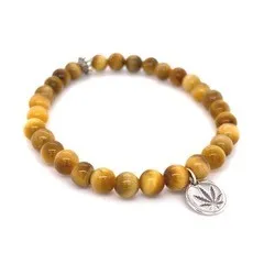 Honey Tiger's Eye Beaded Bracelet Sterling Silver Charm