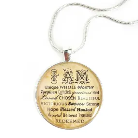 I AM Strong, Unique, Beautiful, Loved, Enough – Christian Affirmations Silver-Plated Scripture Pendant Necklace – Jewelry Set