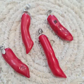 Italian Cornicello Pendant Good Luck Charm Red Coral Sea Bamboo