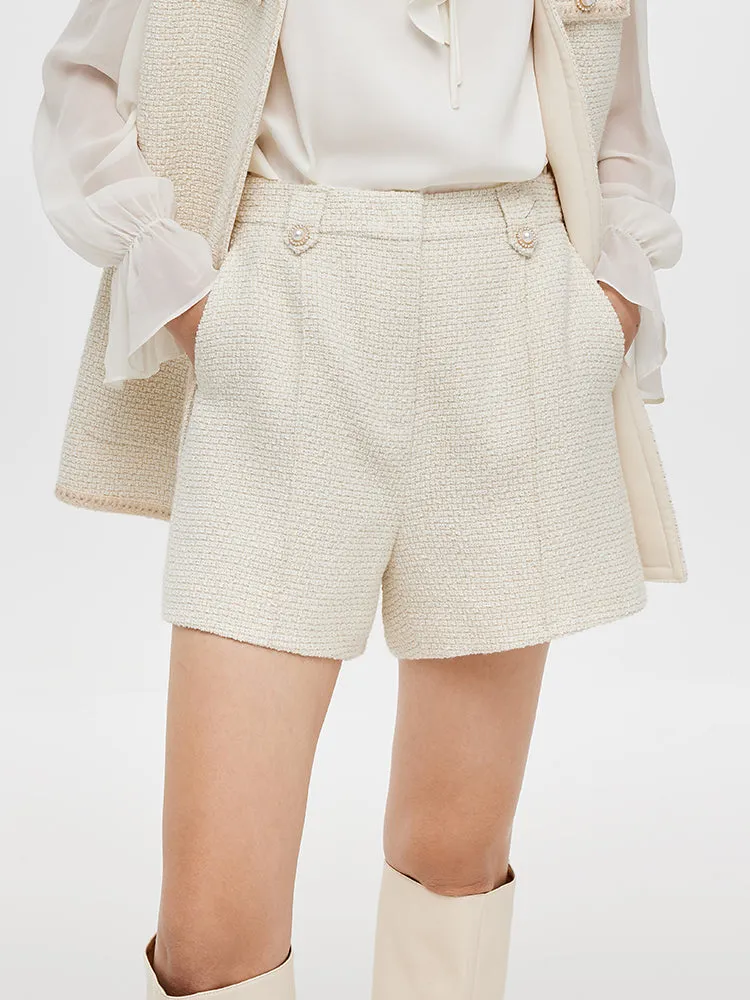 Ivory White Tweed A-Line Women Shorts