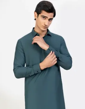 J. Mens Emerald Green Blended Shalwar Kameez