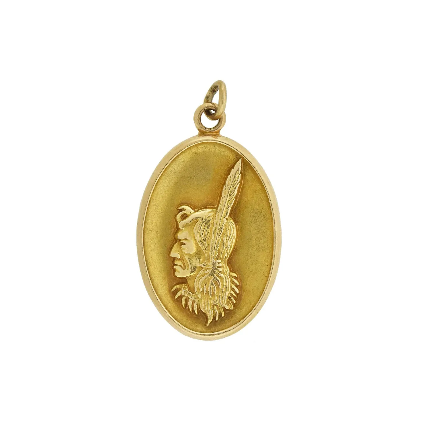 Late Art Deco 14kt Yellow Gold Native American Chief Pendant