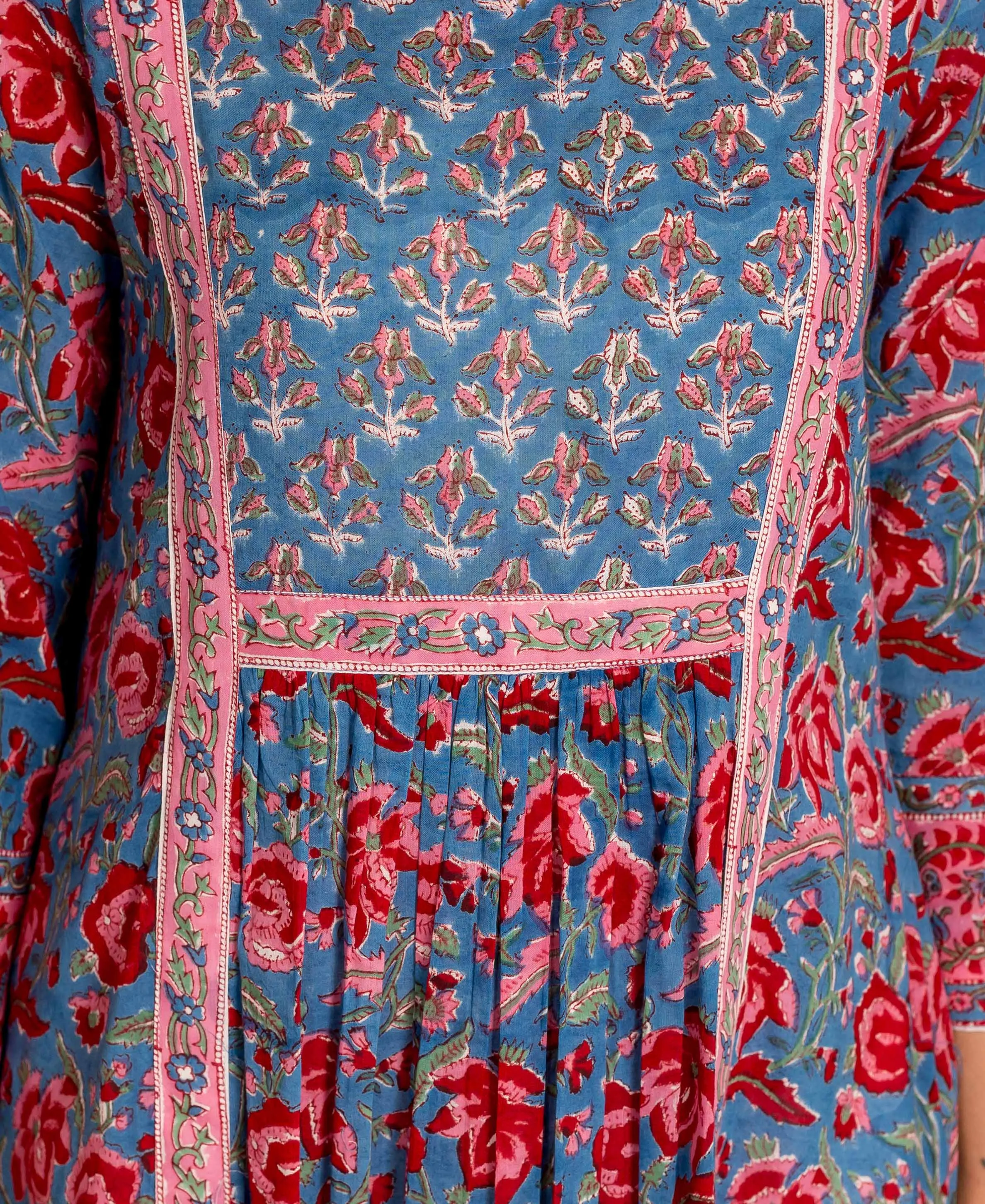 Layla Blue and Red Hand Block Printed Kurta