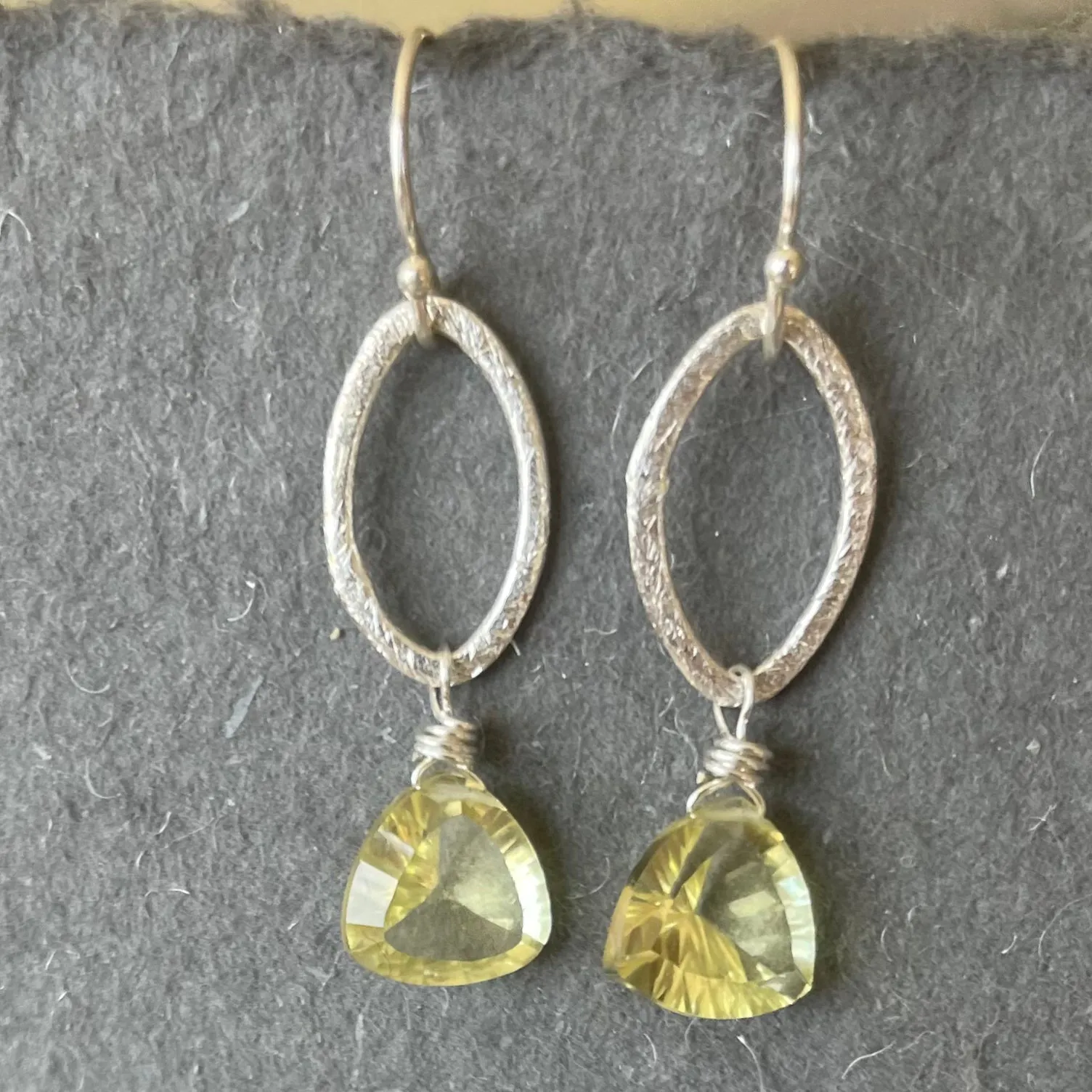 Lemon Quartz Brushed Silver Earrings