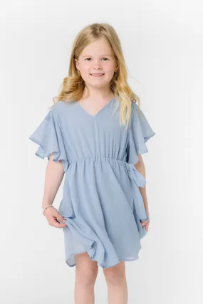 Little Naples Flutter Sleeve Girl's Dress - Arbor Blue