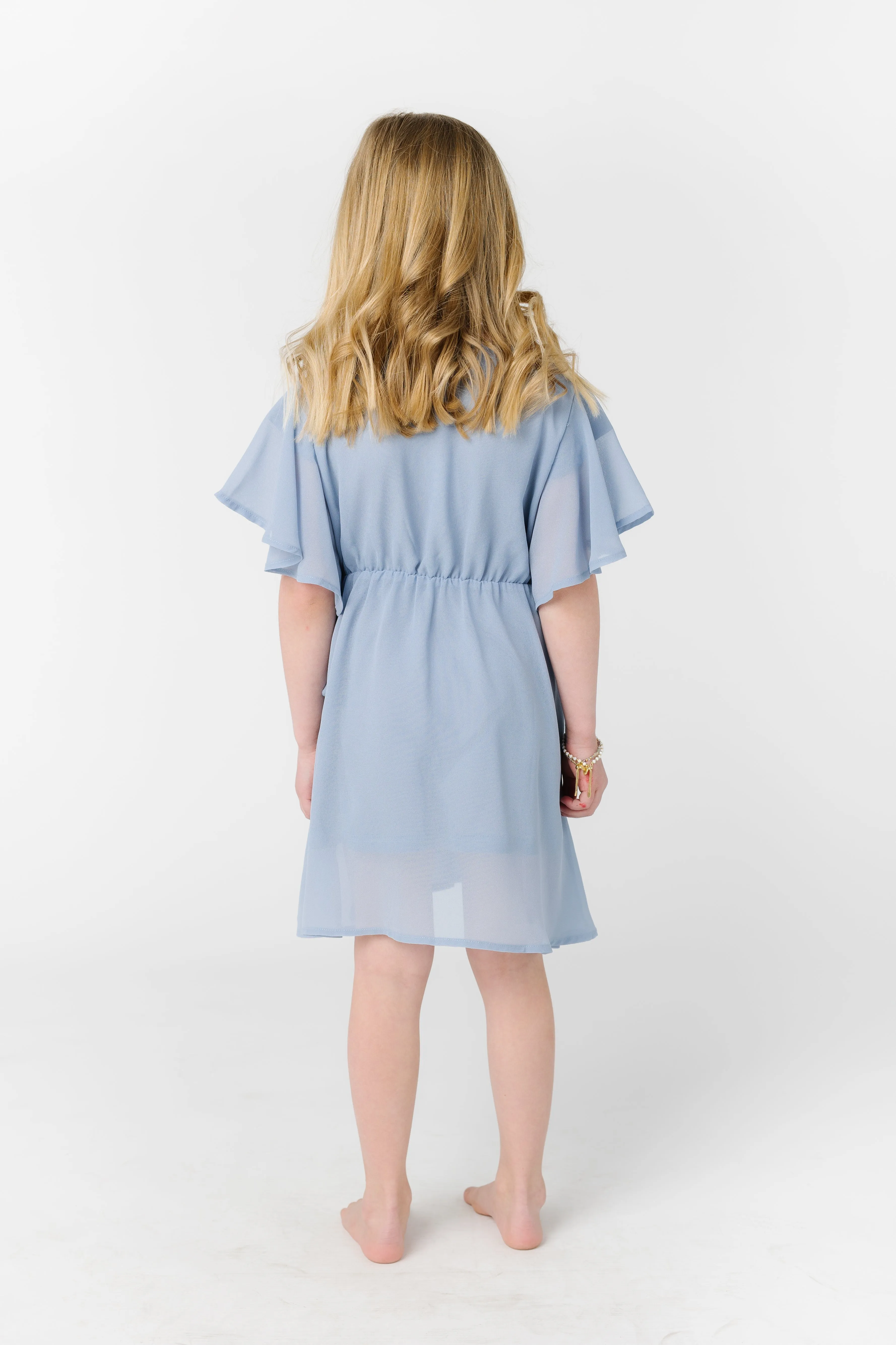 Little Naples Flutter Sleeve Girl's Dress - Arbor Blue