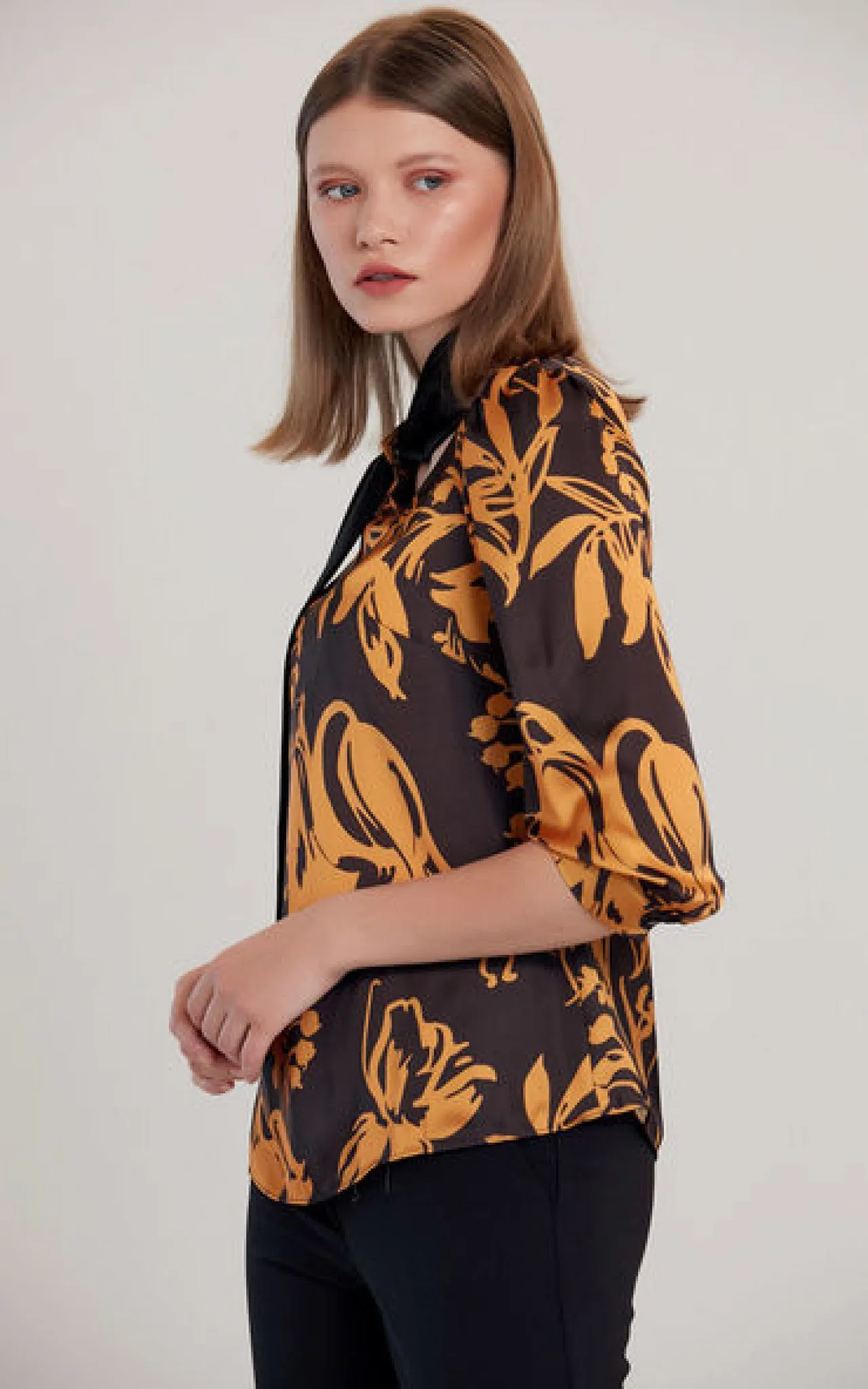 Love And Joy London Shawl Detailed Floral Print Blouse