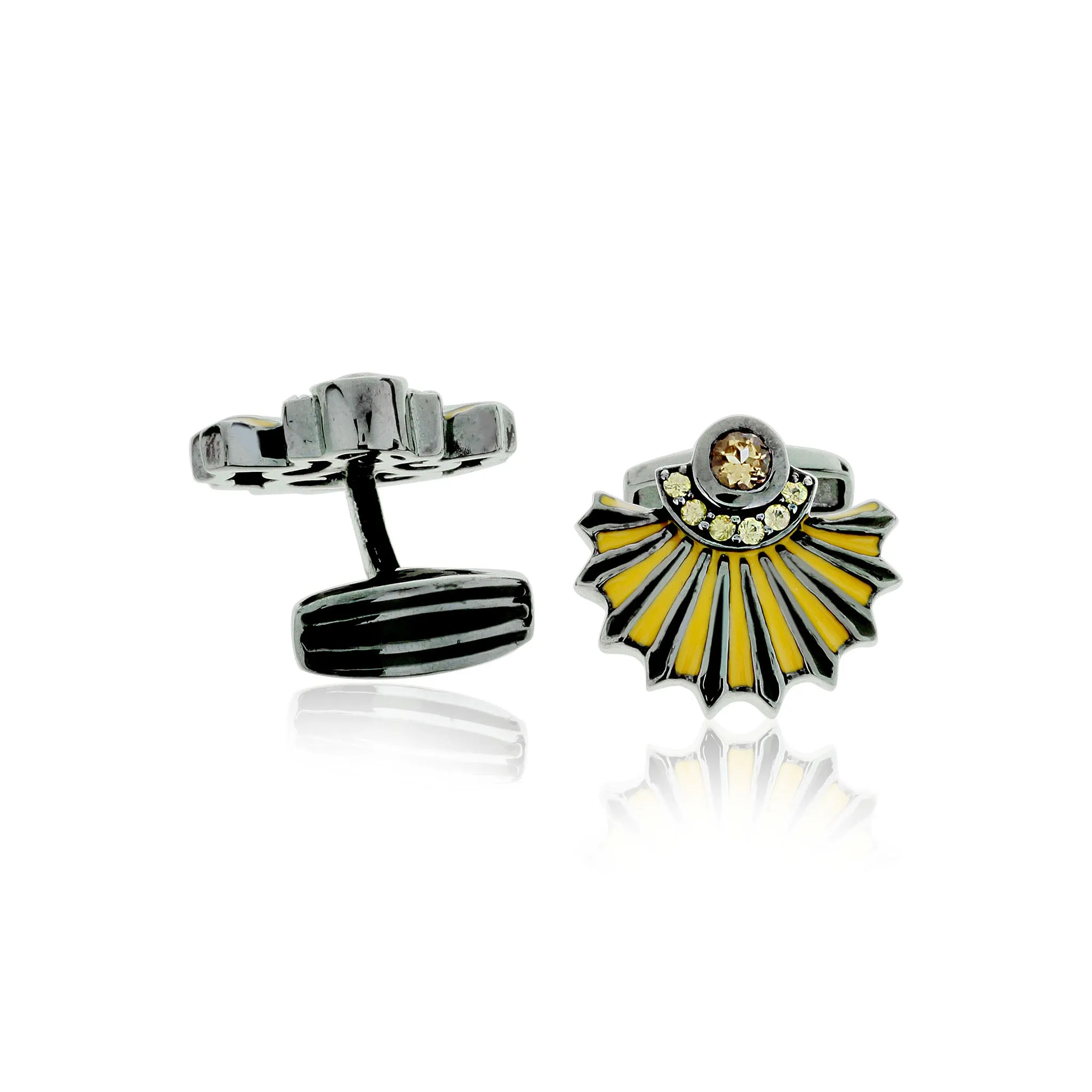 MCL Design Cufflinks with Mango Enamel, Yellow Sapphires & Citrine