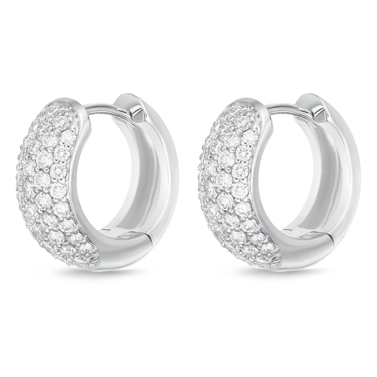 Memoire 18k White Gold 13MM Pave Diamond Huggie Hoop Earrings