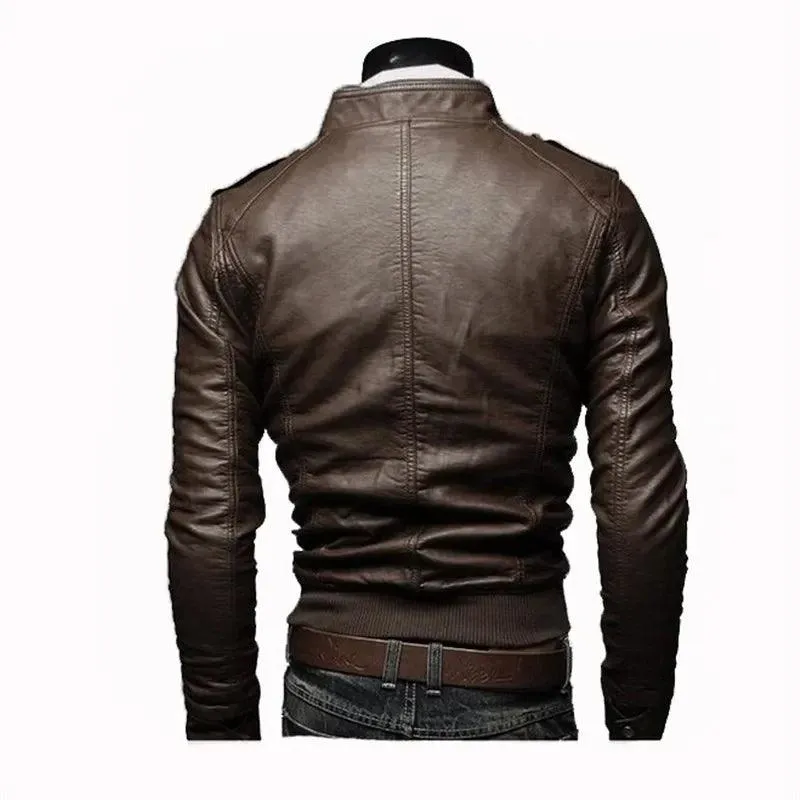 Men PU Leather Jacket Zippers 2024 Men's Stand