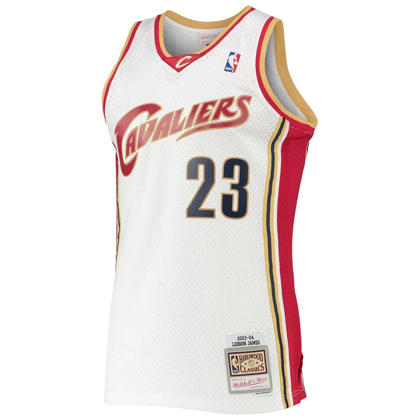 Men's Mitchell & Ness LeBron James White Cleveland Cavaliers 2003-04 Hardwood Classics Swingman Jersey