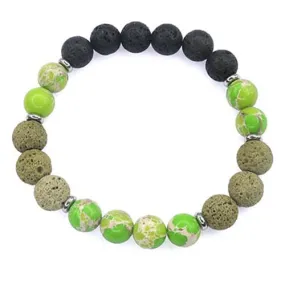 Natural Lava Stone Green Imperial Jasper Healing Crystal Beaded Bracelet