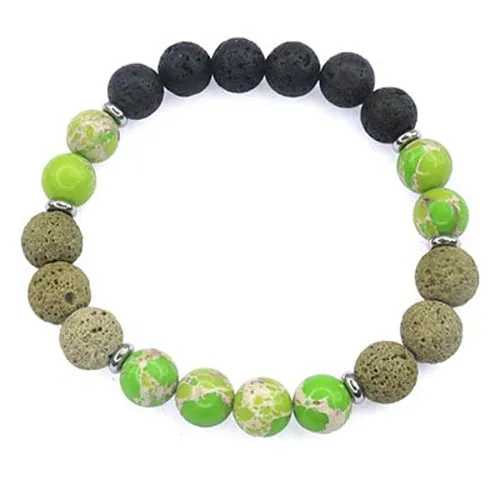 Natural Lava Stone Green Imperial Jasper Healing Crystal Beaded Bracelet