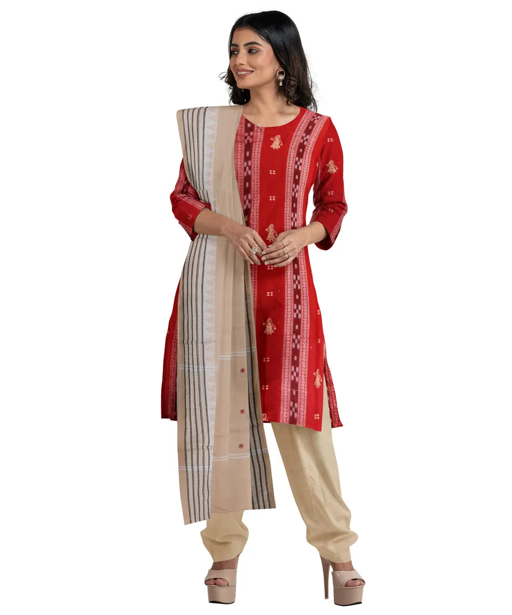 Orange beige handwoven cotton nuapatna dress material