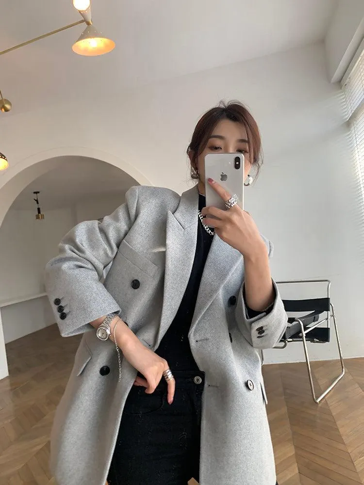 Oversize Thicken Wool Blazer Suit Coat 2 colors Black Gray