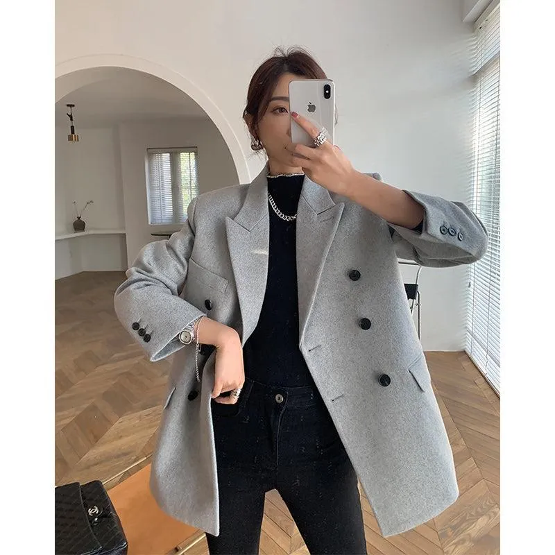 Oversize Thicken Wool Blazer Suit Coat 2 colors Black Gray