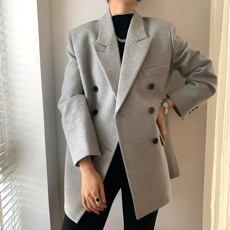 Oversize Thicken Wool Blazer Suit Coat 2 colors Black Gray