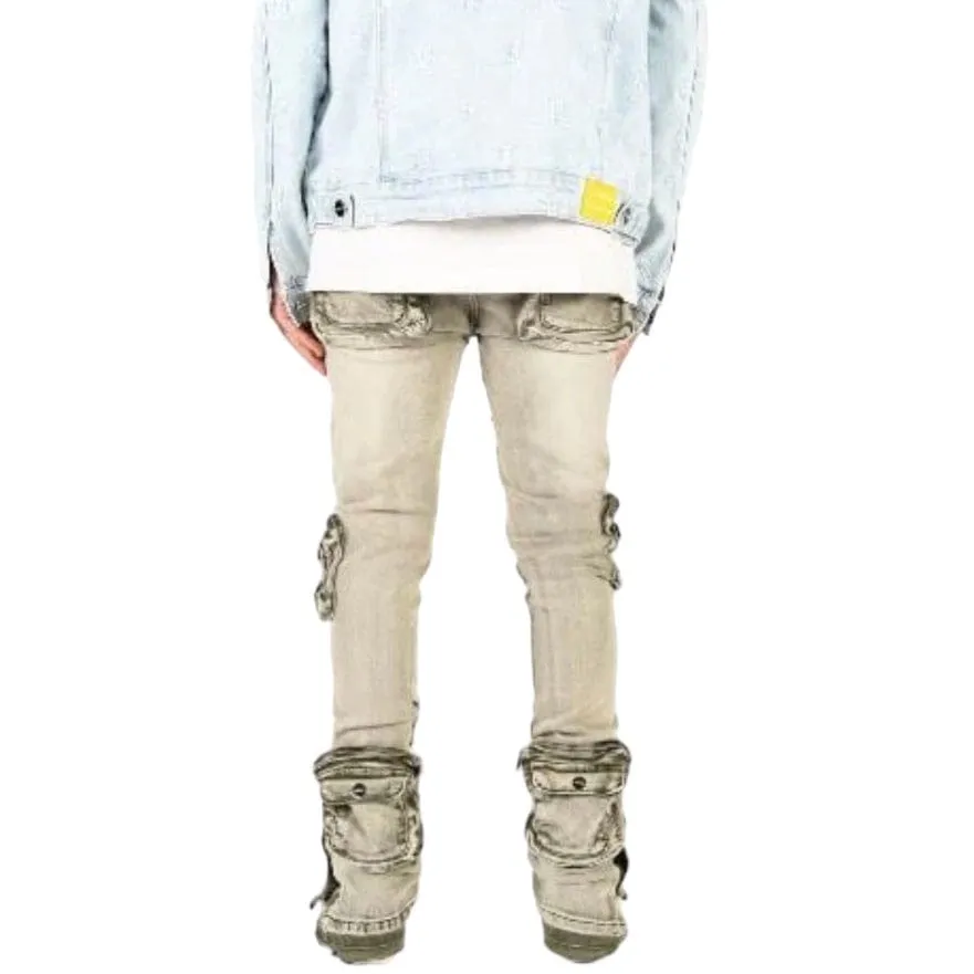 Pheelings Journey To Greatness Cargo Flare Stack Denim (Olive/Sand)