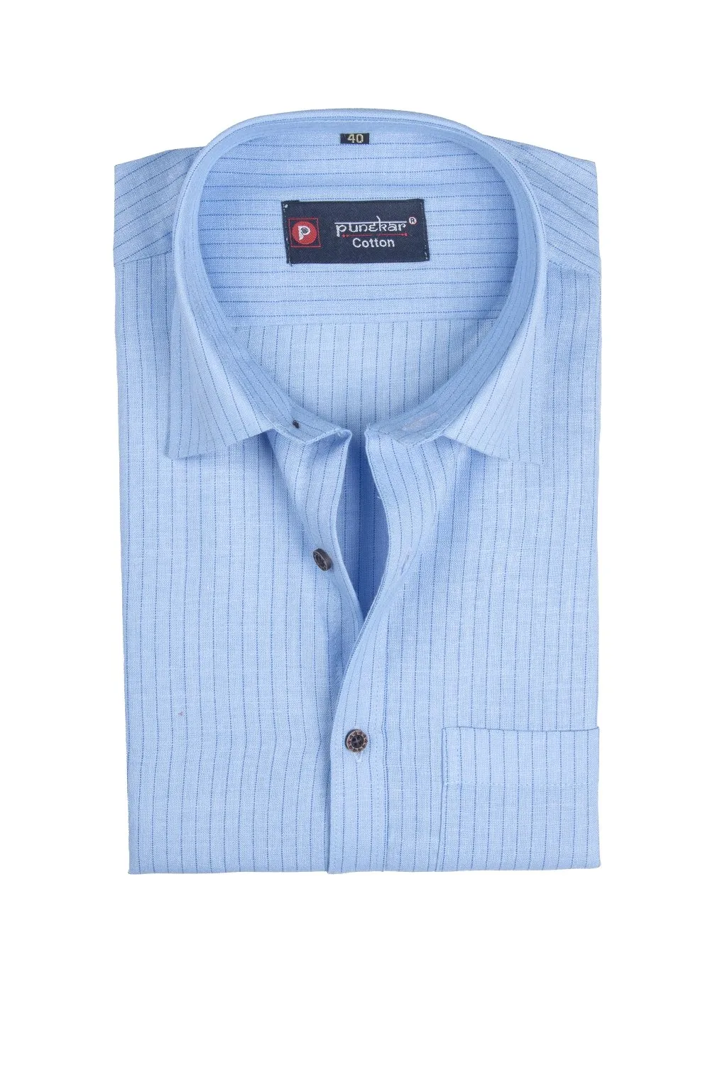 Punekar Cotton Light Blue Color Lining Criss Cross Woven Cotton Shirt for Men's.