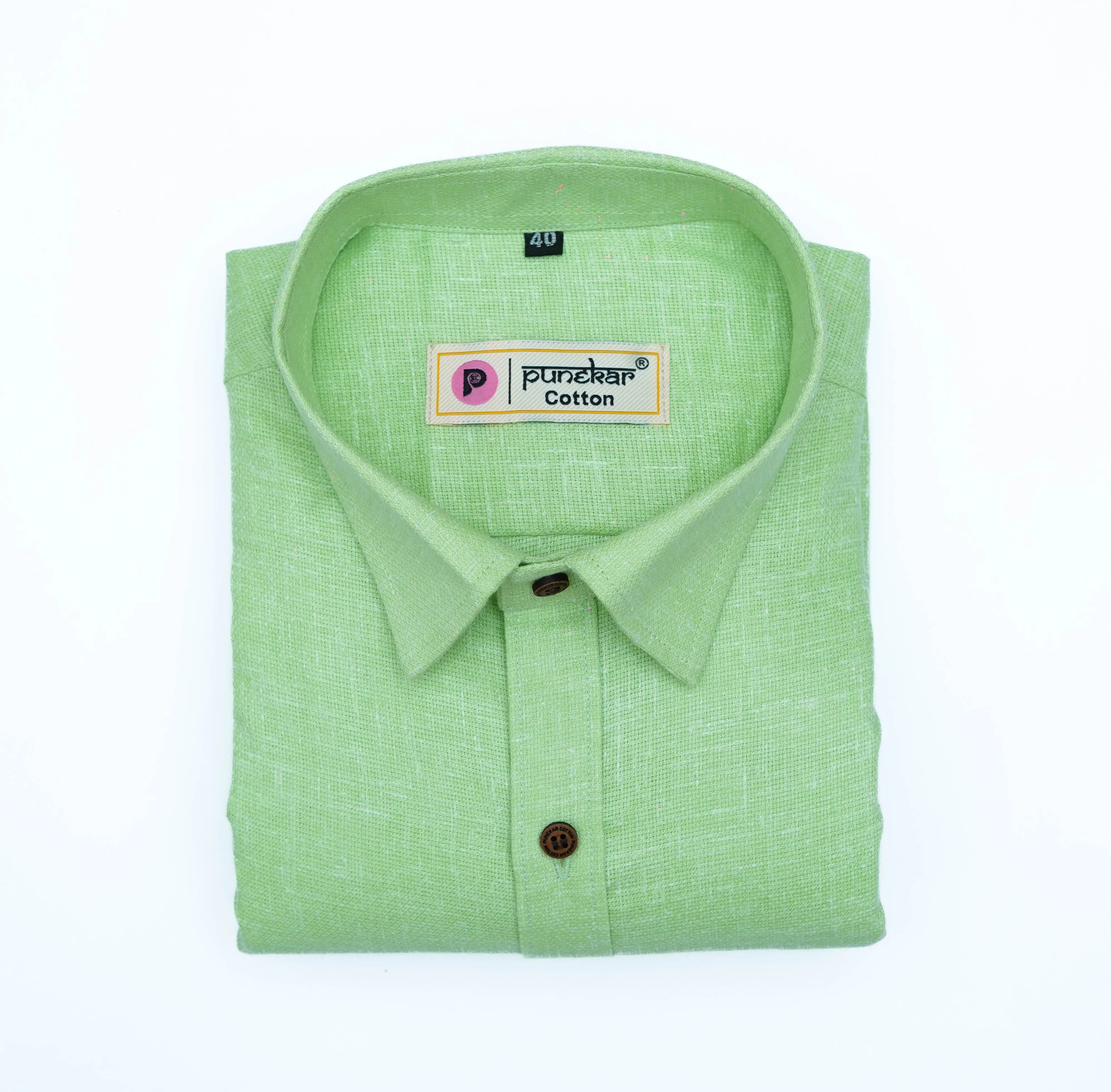 Punekar Cotton Light Greenish Color Cotton Linen Formal Shirt for Men's.